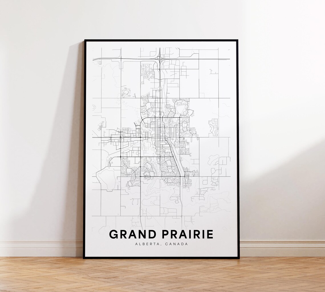 Grand Prairie Alberta Canada Minimalist City Street Map Poster