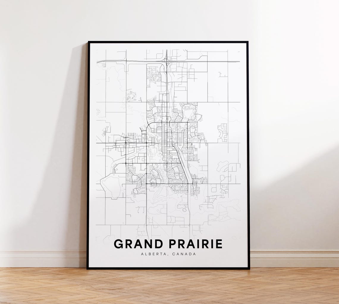 Grande Prairie City Map Print Poster Alberta Decor Road Wall Art