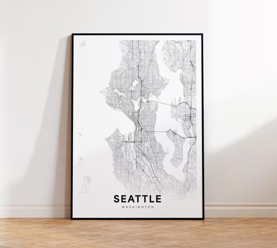 Seattle Wa City Map Street Washington Usa Poster Modern Road Minimalist Black And White Wall Art Decor