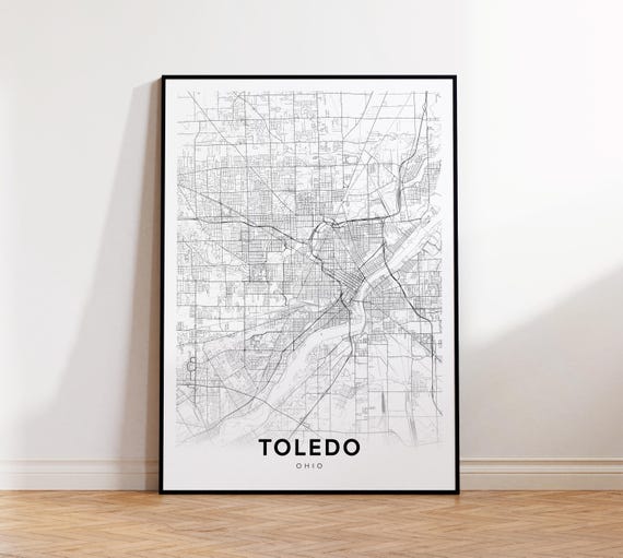 Toledo City Map Poster Oh Street Ohio State Print Road Wall Art Dorm Room