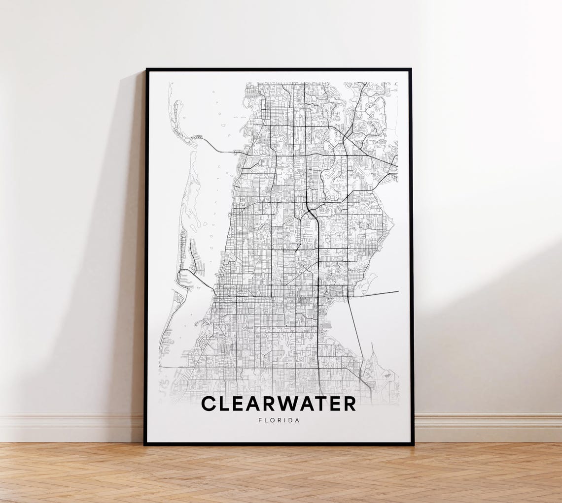 Clearwater Florida USA Gulf Coast City Minimalist Street Map Poster