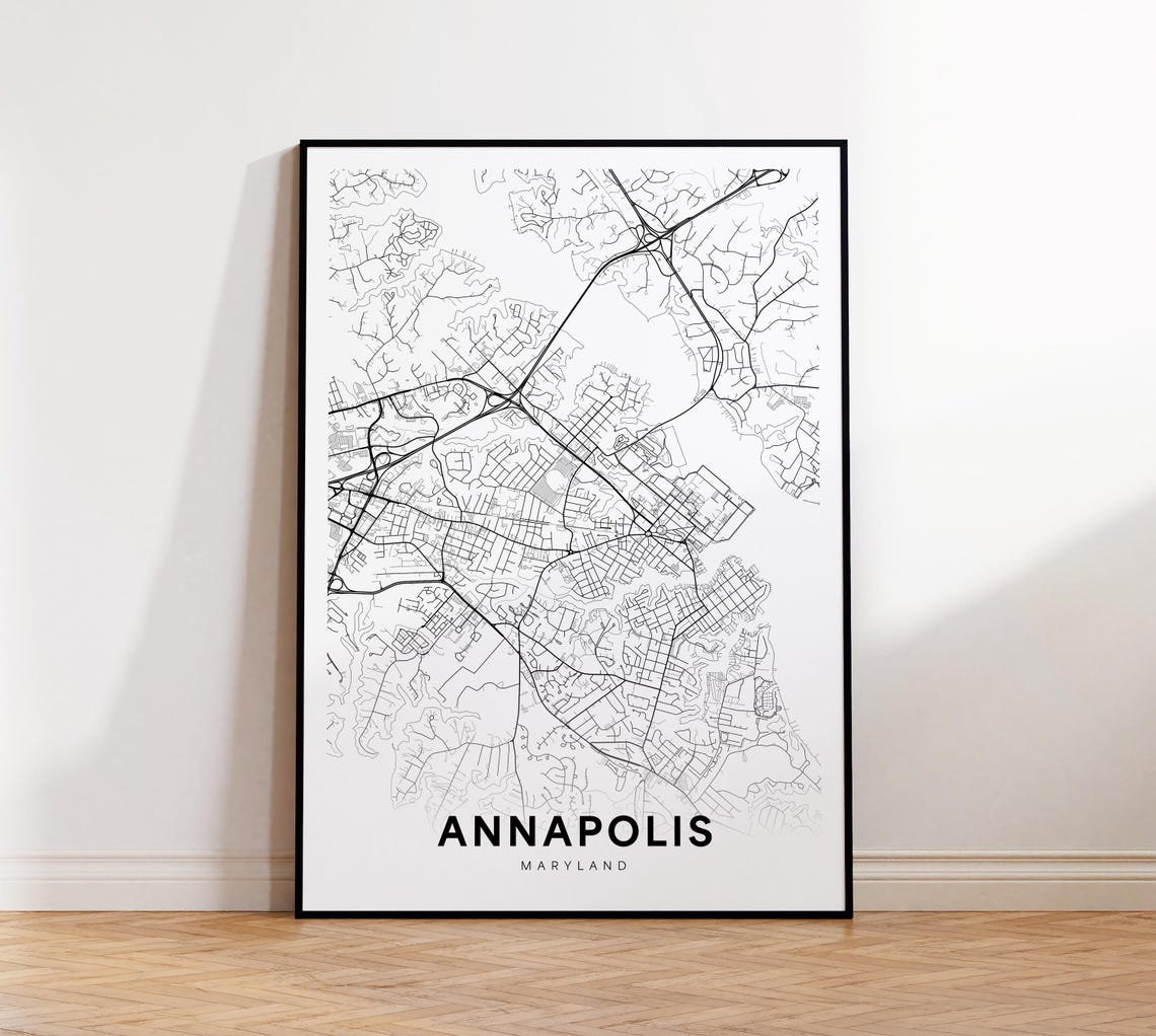 Annapolis Maryland Minimalist Black White City Map Wall Poster