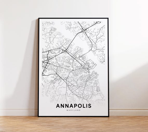 Annapolis City Map Print Street Poster Maryland Art Road Minimalist Living Room Decor