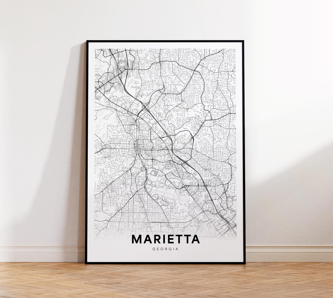 Marietta City Map Print Street Poster Georgia Art Road Wall Office