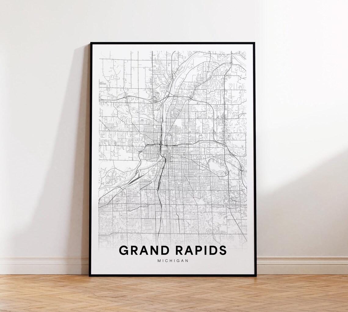 Grand Rapids Michigan State Minimalist City Street Map Poster