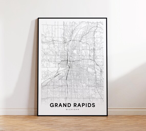 Grand Rapids City Map Poster Mi Street Michigan State Road Print Wall Art Nursery Room