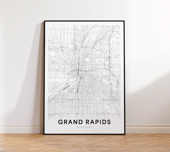 Grand Rapids Michigan State Minimalist City Street Map Poster