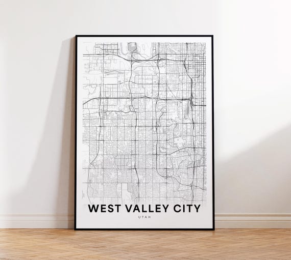 West Valley City Map Print Utah Poster Art Street Road Minimalist Living Room Decor
