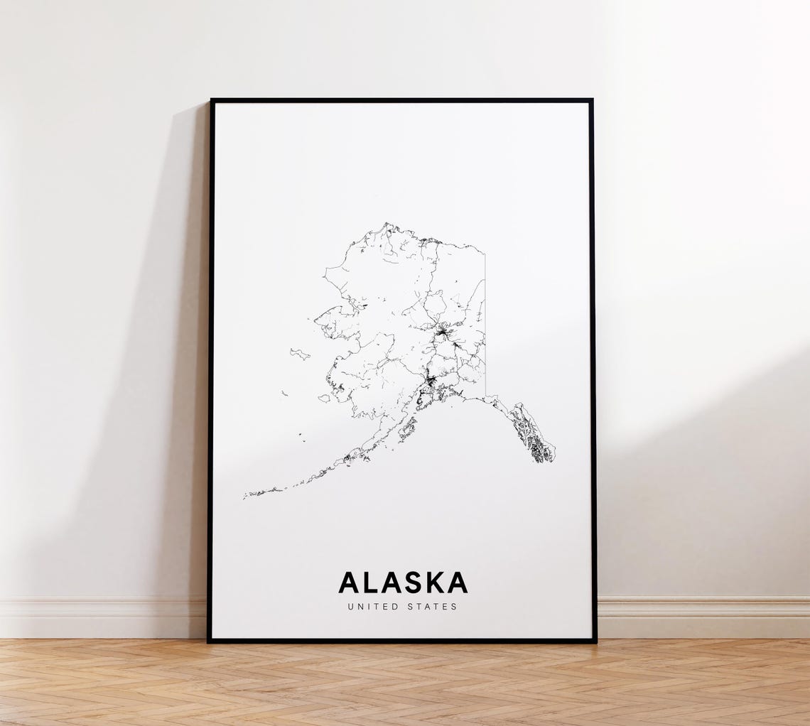 Alaska State Map Print Poster Of Area Minimalist Ak Road Modern Wall Decor Instant