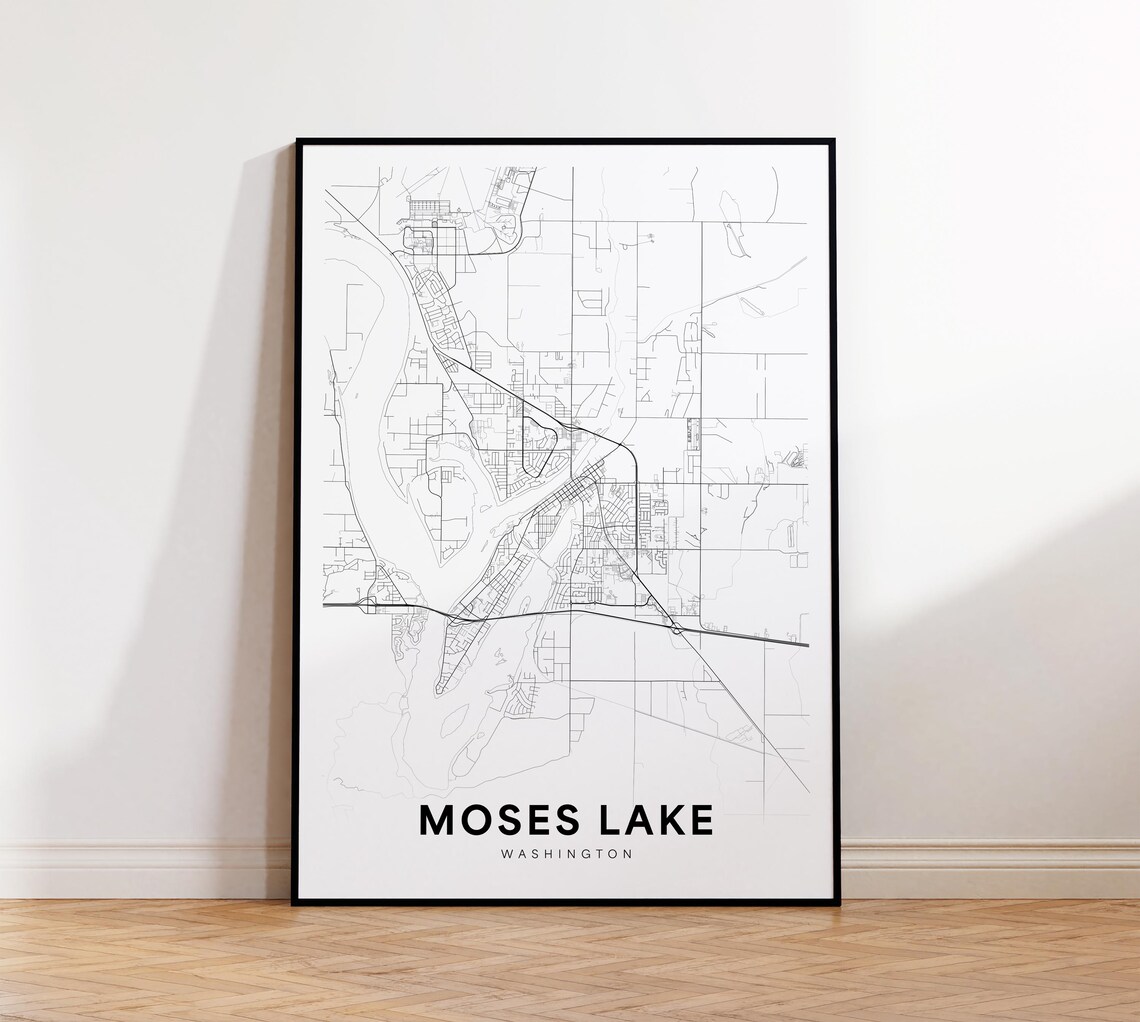 Moses Lake Washington Minimalist Black and White City Map Poster