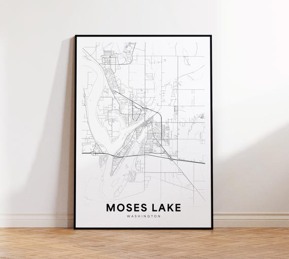 Moses Lake City Map Print Street Poster Washington Art Road Minimalist Living Room Decor