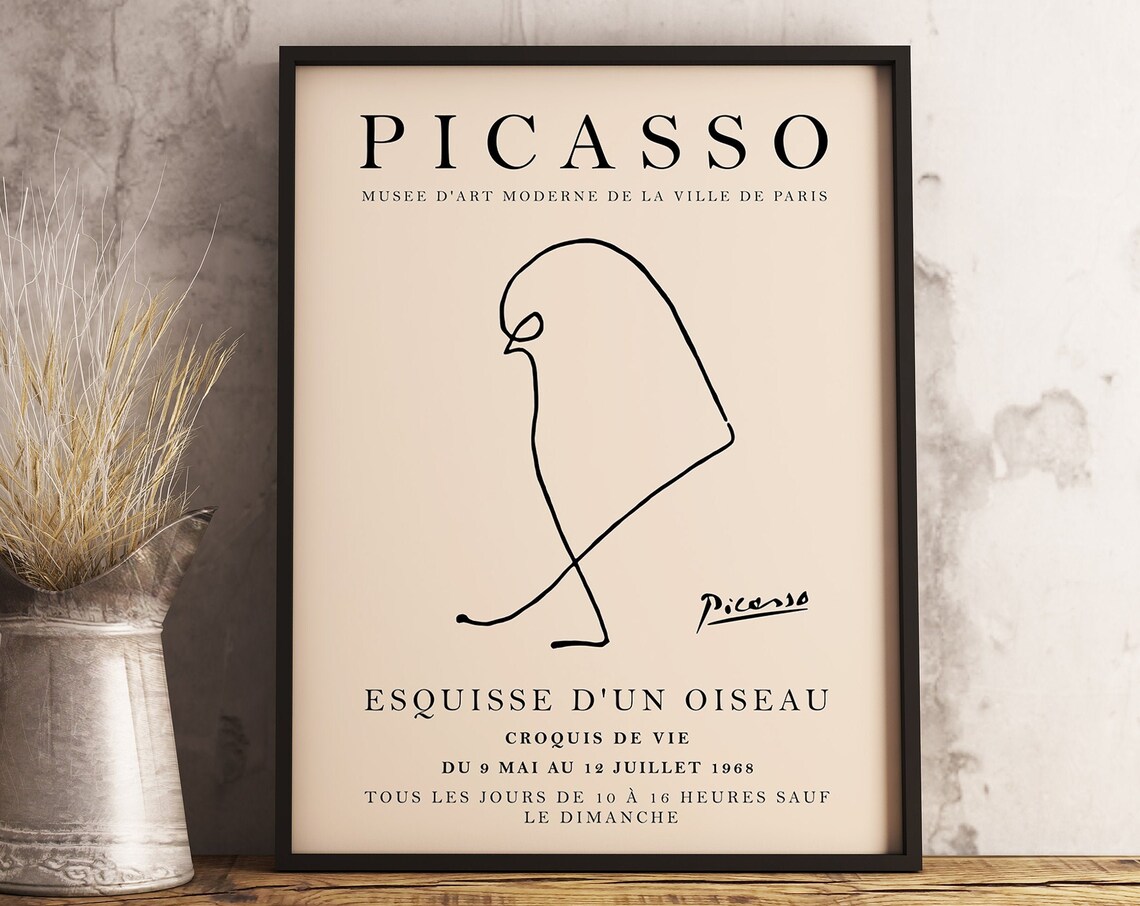 Picasso Bird Line Drawing 1968 Paris Exhibition Minimalist Art Poster - Image 3