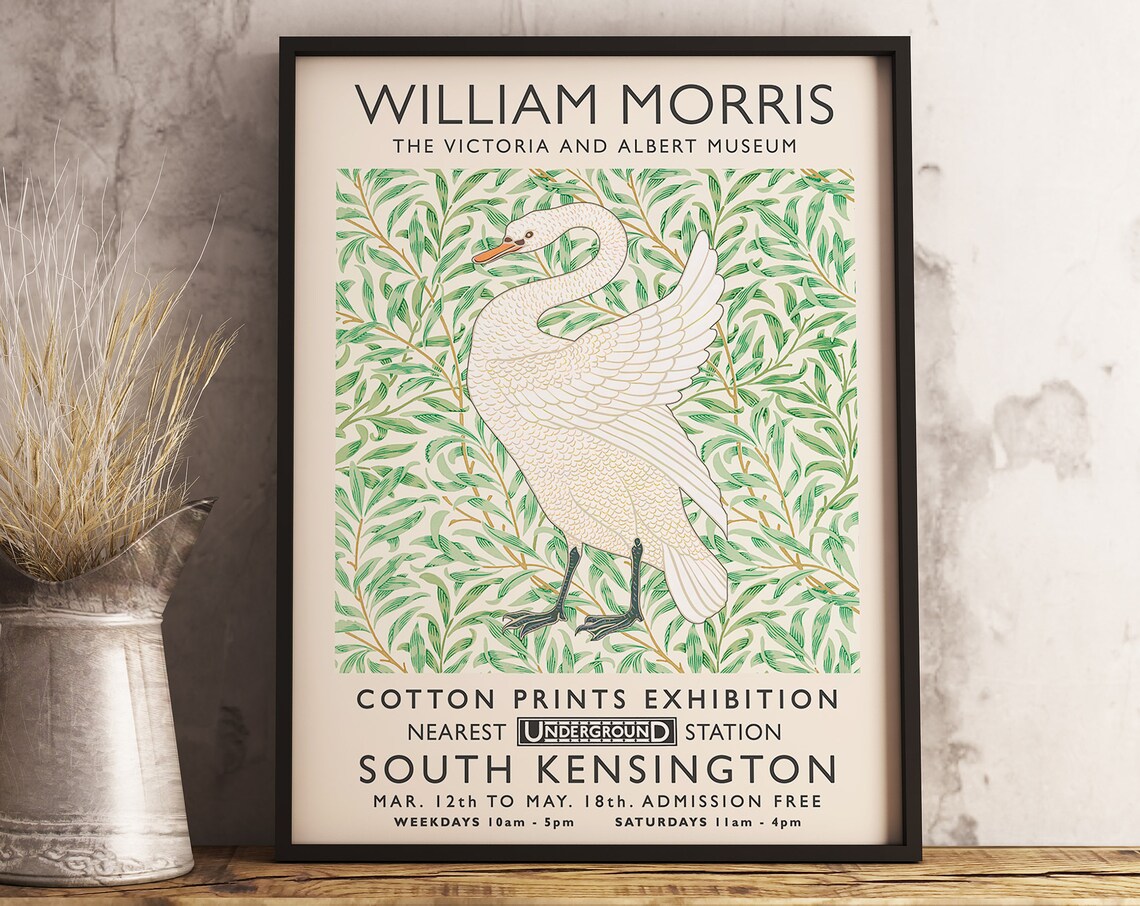 William Morris Swan Cotton Prints Exhibition Poster South Kensington - Image 3