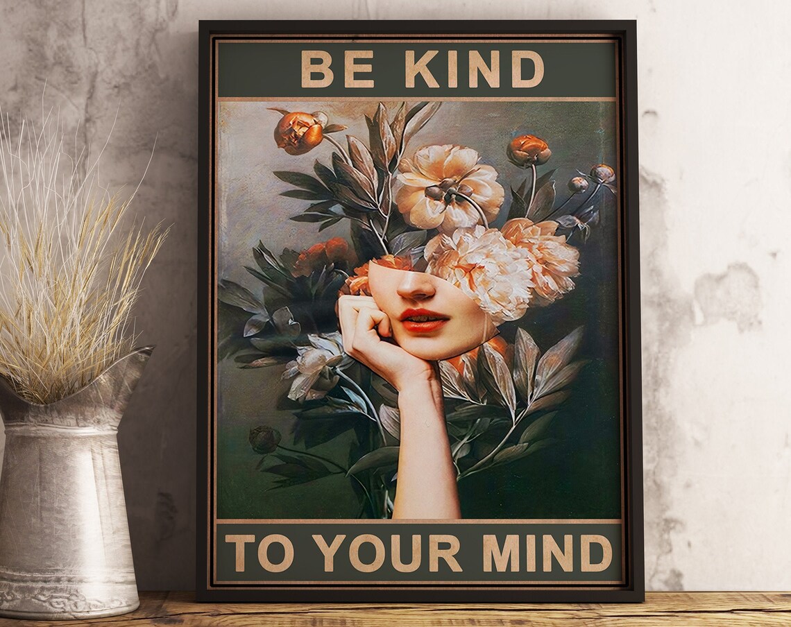 Be Kind To Your Mind Floral Vintage Poster Print - Image 3