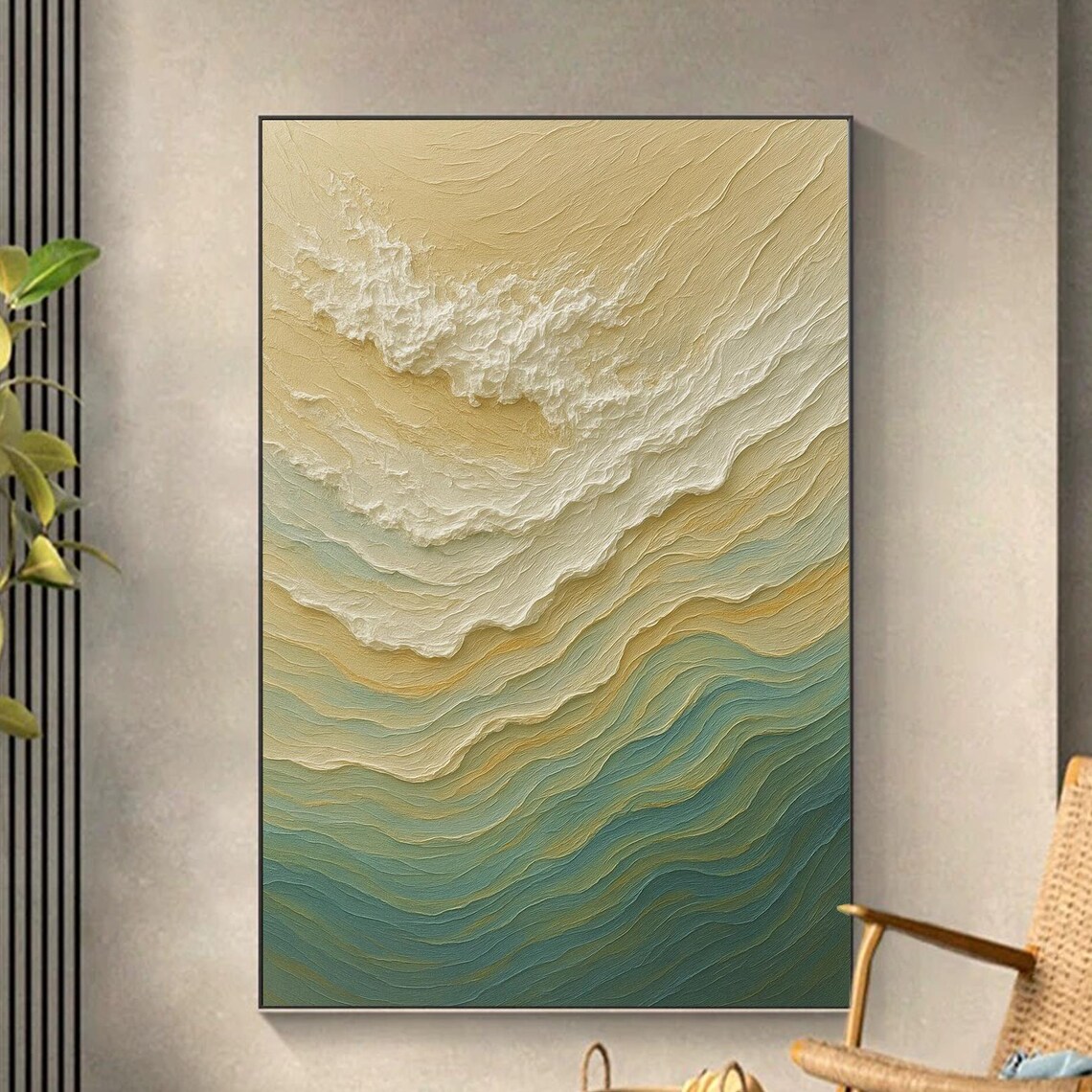 Abstract Coastal Wave, Textured Ocean Painting