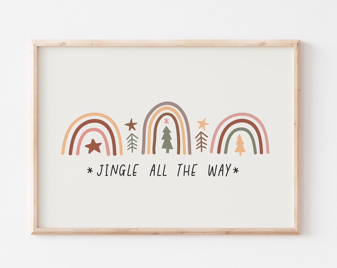 Jingle All the Way Boho Rainbow Trio Christmas Holiday Wall Art