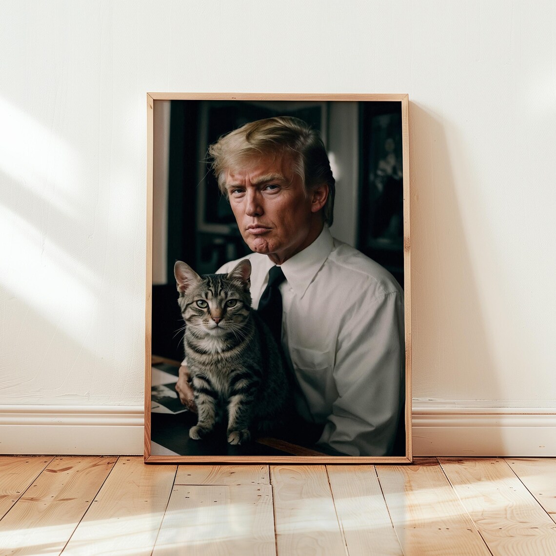 Donald Trump Holding A Tabby Cat Portrait Political Art Poster - Image 4