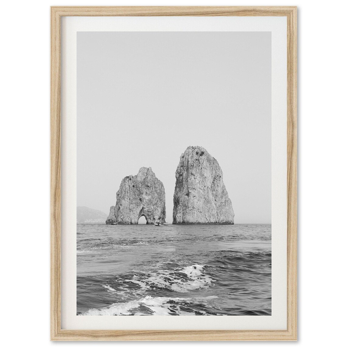 Black and White Capri Faraglioni Sea Rocks Coastal Photo Wall Art