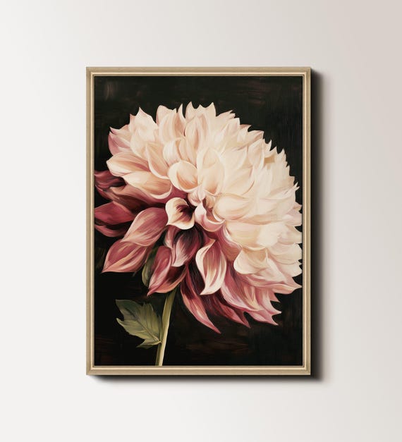 Dahlia Wall Art Dahlia Print Flower Stem Print Burgundy Art Print Moody Floral Wall Art Flower Wall Decor 150