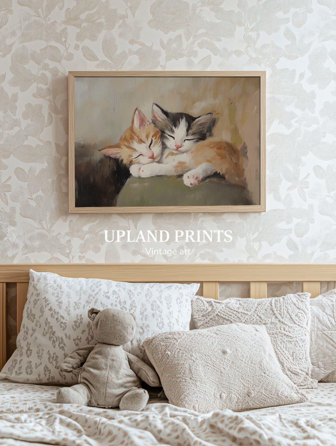 Vintage Kitten Painting, Neutral Nursery Cat Art Print - Image 2