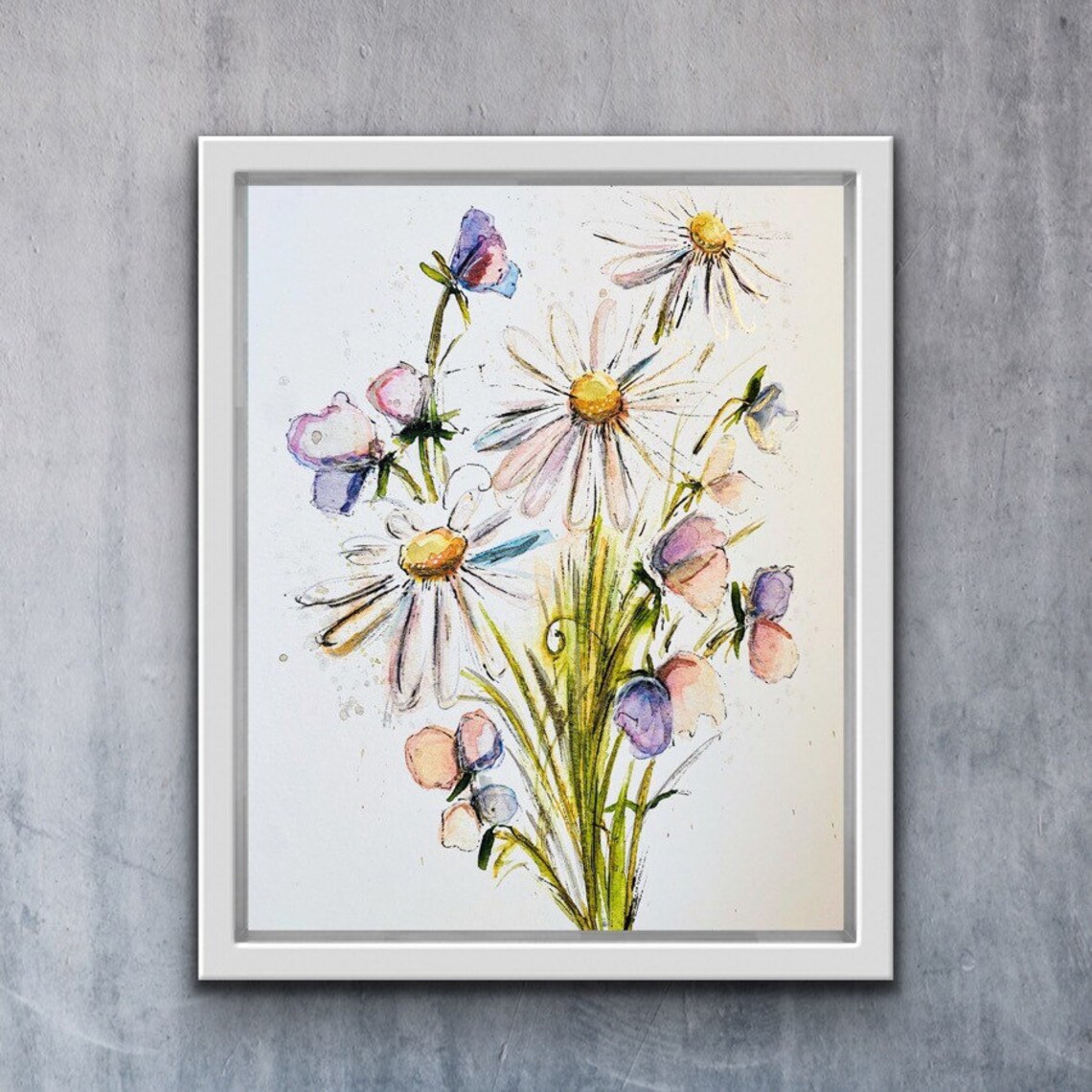 Pastel Daisy and Sweet Pea Watercolor Art Print
