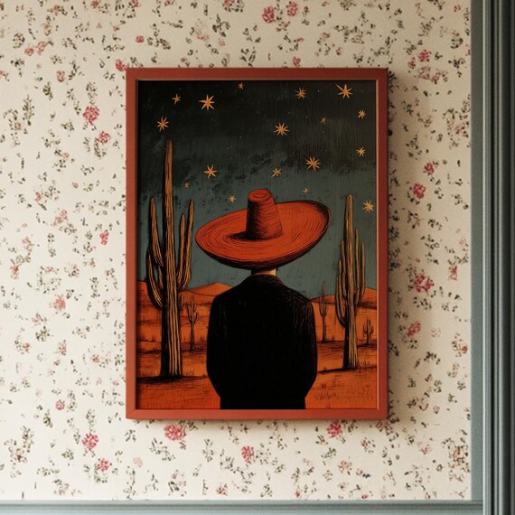 Man In Sombrero Under Desert Night Sky