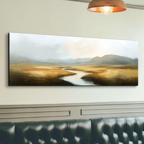 Beautiful Serene Riverlandscape Tranquil Landscape Art Ready To Hang Panoramic Wall Art Print Large Wall Art