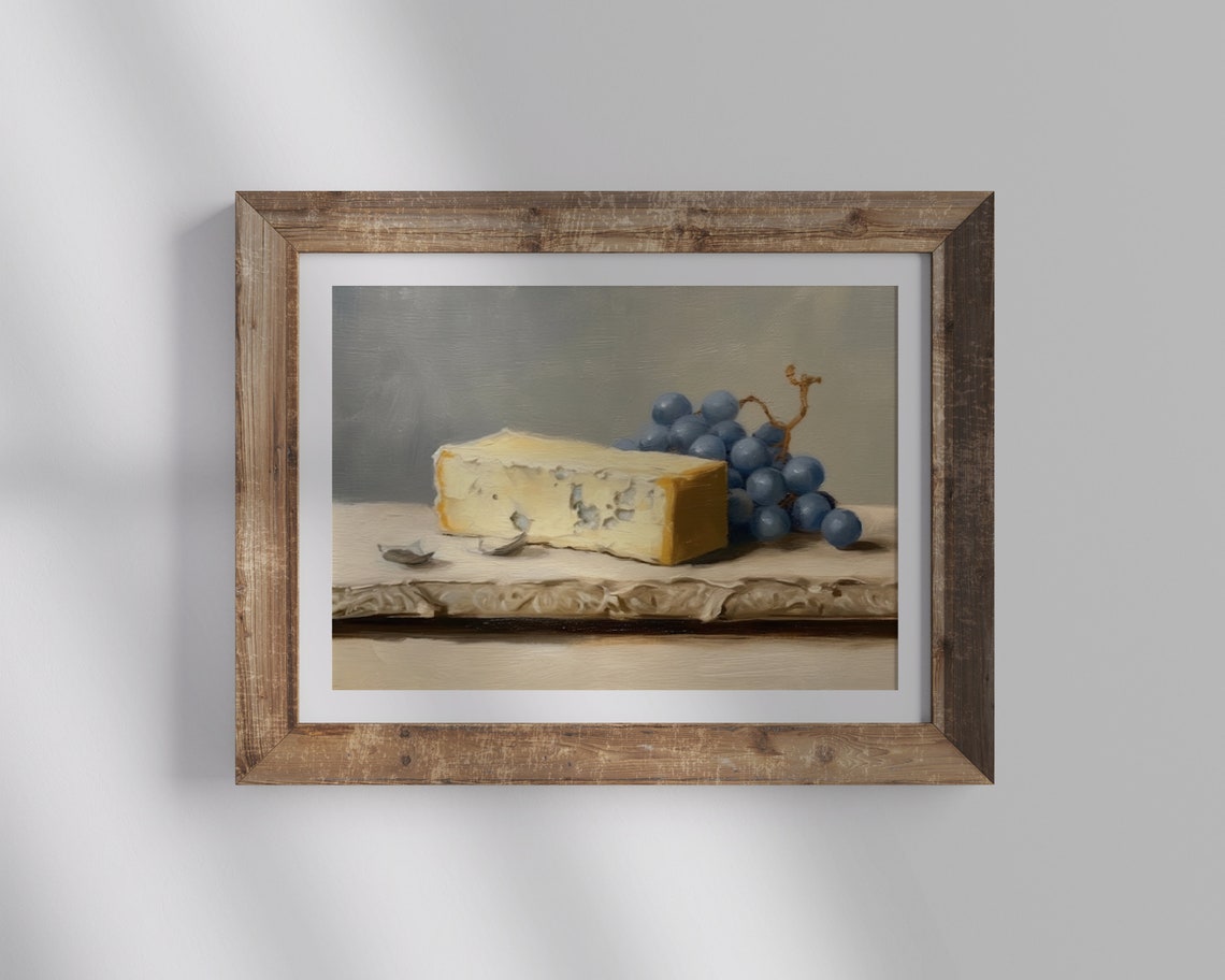 Cheese and Grape Still Life Vintage French Kitchen Table Poster - Image 2