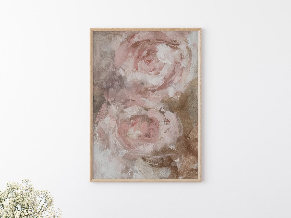 Soft Blush Pink Roses Abstract Floral Painting Romantic Decor Poster