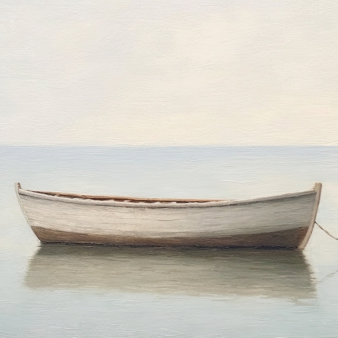 Lone White Rowboat on Calm Sea Minimal Coastal Morning Poster - Image 3