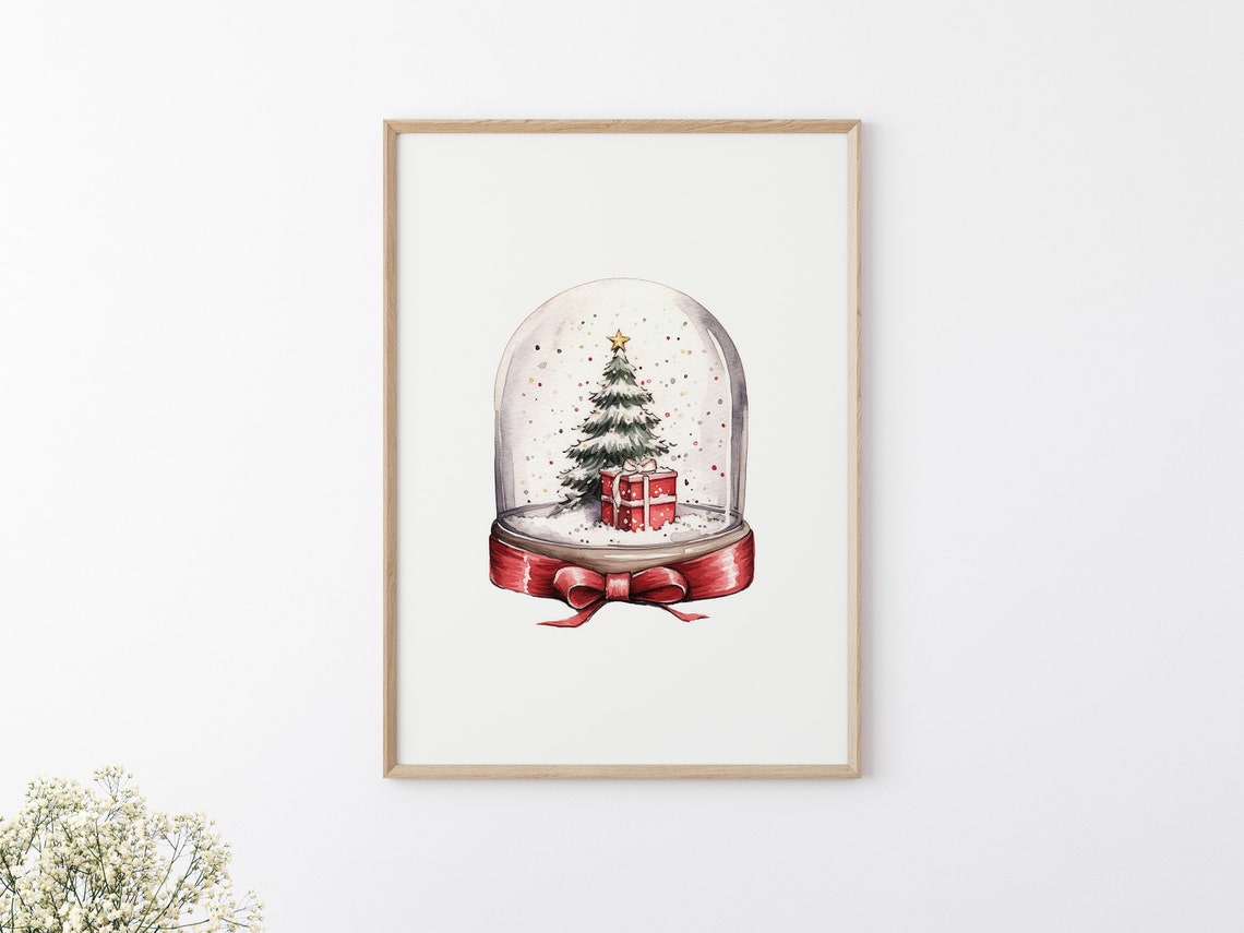 Christmas Tree Snow Globe Watercolor Minimal Holiday Decor Poster - Image 2