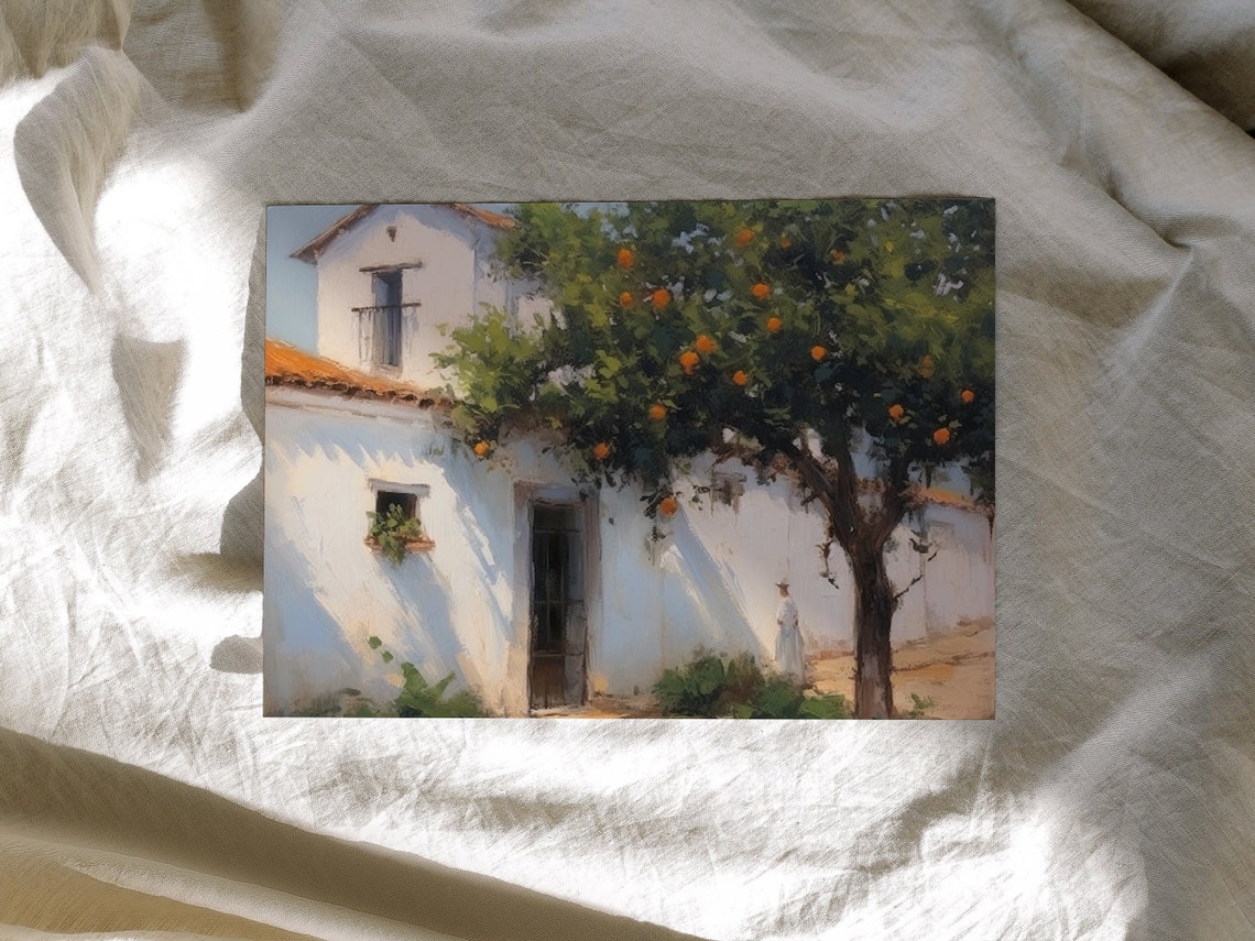 Spanish Whitewashed House Orange Tree Mediterranean Courtyard Poster - Image 2