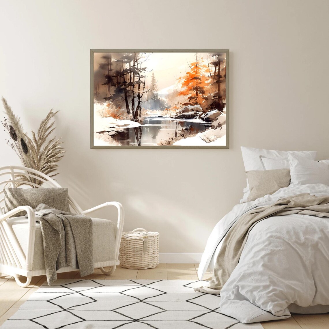 Winter Forest Lake Mountain Watercolor Art Print - Image 4