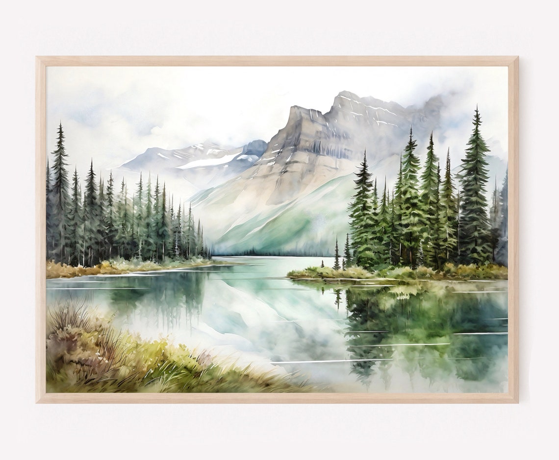 Banff National Park Rocky Peak Still Lake Reflection Pines Poster