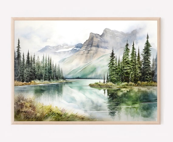 Banff National Park Rocky Peak Still Lake Reflection Pines Poster