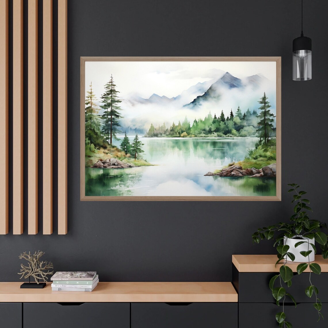 Mountain Lake Watercolor Landscape, Pine Forest Print - Image 3