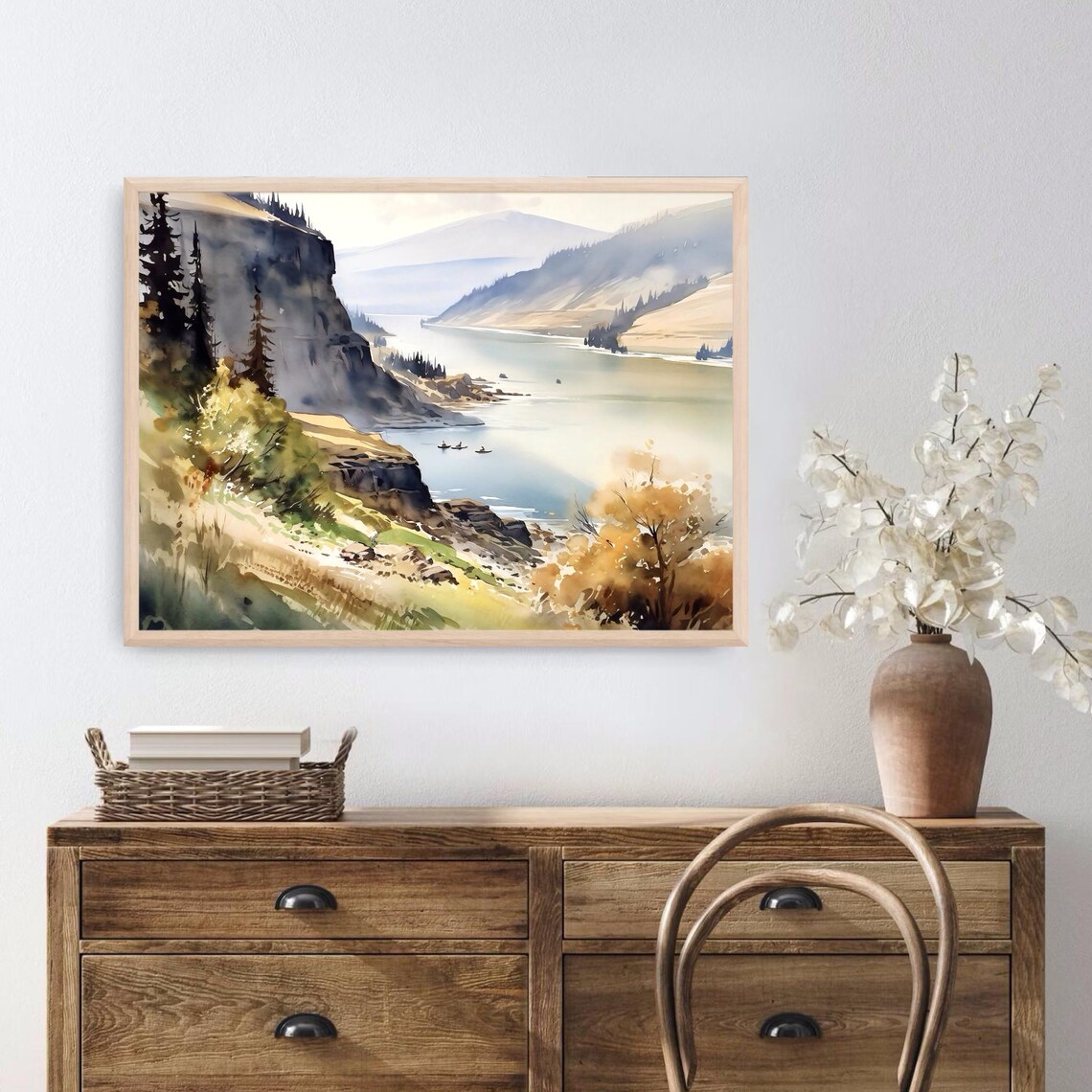 Columbia River Watercolor Panorama Travel Poster - Image 2