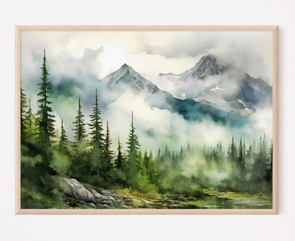 Mountain Landscape Watercolor Neutral Art Print