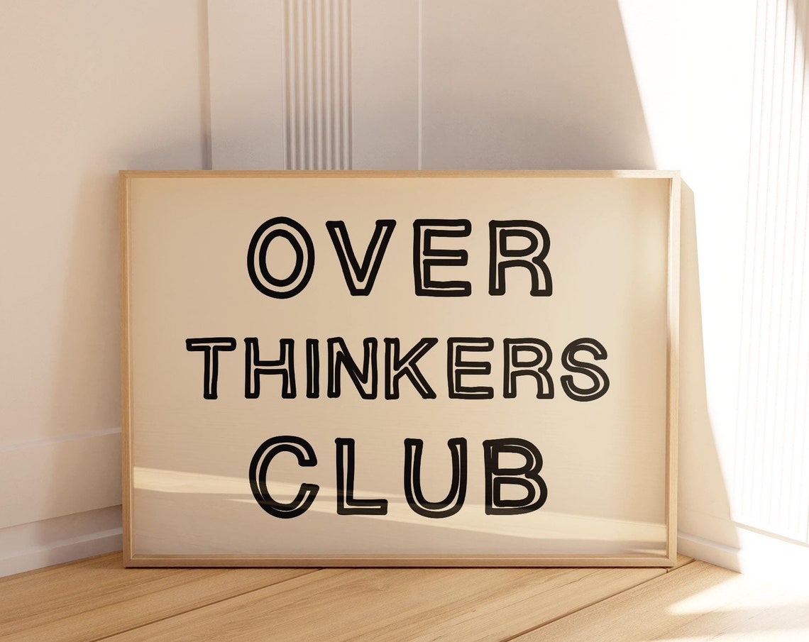 Funny Over Thinkers Club Black Hand Lettered Retro Quote Wall Art - Image 3