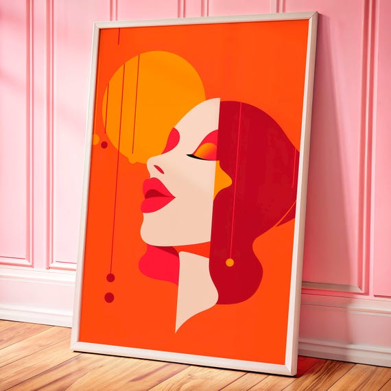 Dopamine Decor Minimalist Wall Art Female Portrait In Warm Sunset Tones Mid Century Modern Silhouette Poster Feminine Retro Print