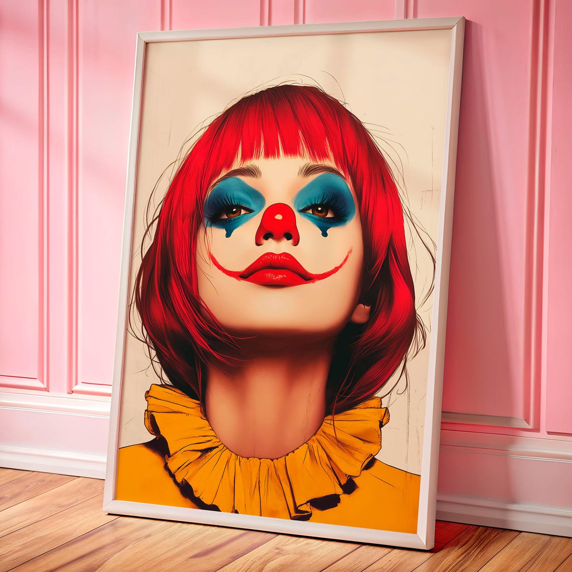 Clowncore Red Hair Clown Girl Pop Art Poster for Dopamine Decor