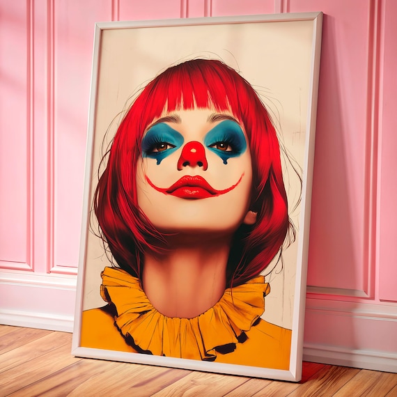 Clowncore Red Hair Clown Girl Pop Art Poster for Dopamine Decor