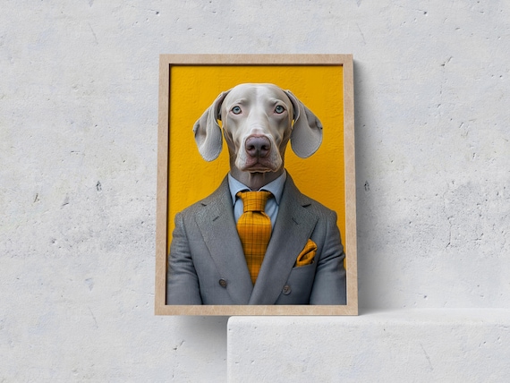 Funny Dog Wall Art In Suit Poster Quirky Pet Portrait Trendy Office Decor Lover Gift Animal Print