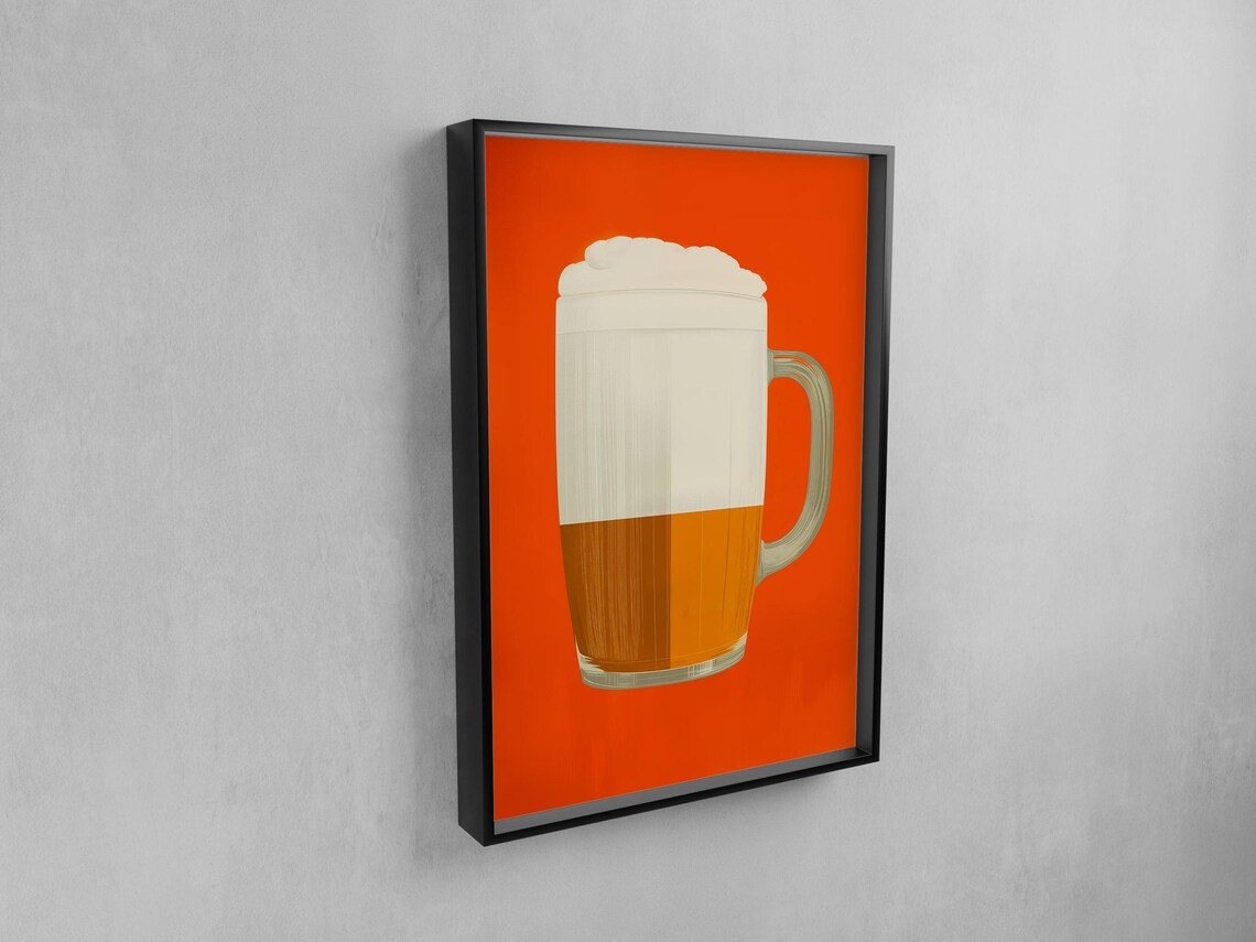 Minimalist Beer Mug Illustration Red Orange Retro Bar Poster
