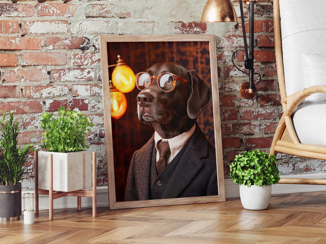 Chocolate Labrador Professor Suit Glasses Vintage Funny Poster