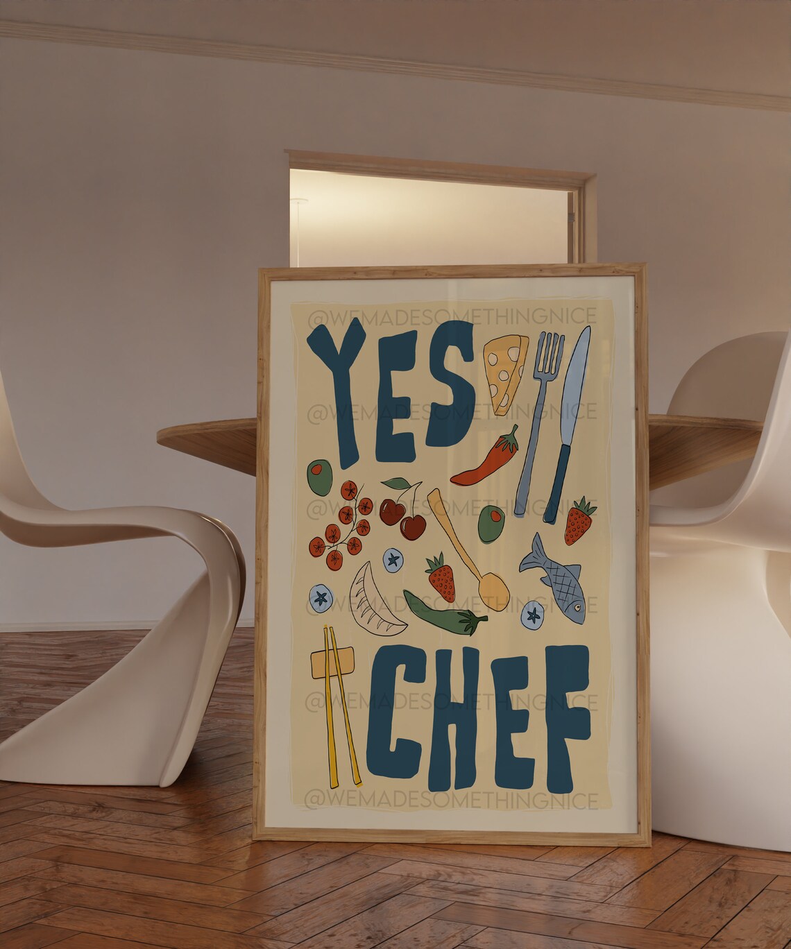 Yes Chef Poster, Trendy Maximalist Kitchen Art - Image 3