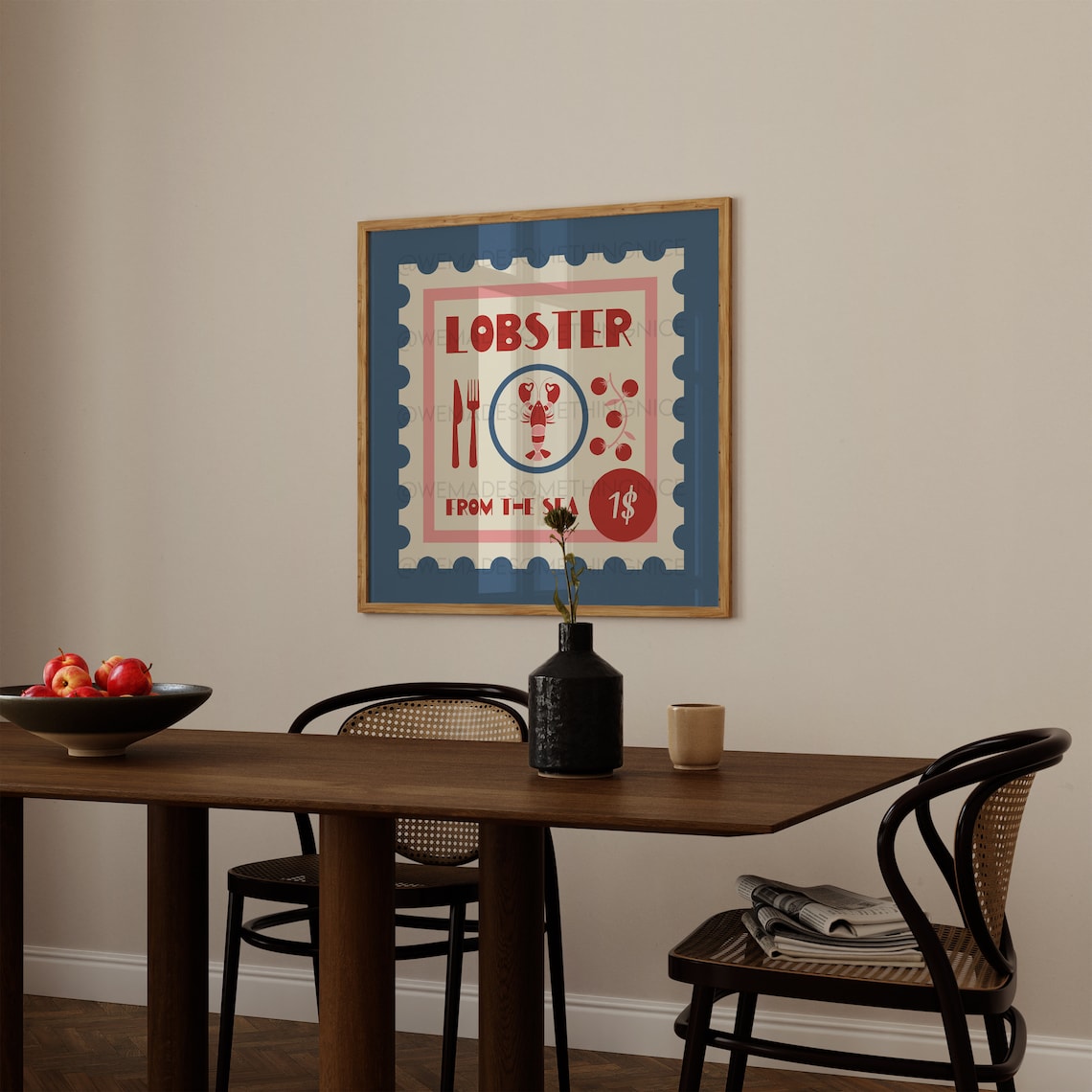 Lobster From The Sea Retro Postage Stamp Coastal Kitchen Poster - Image 2
