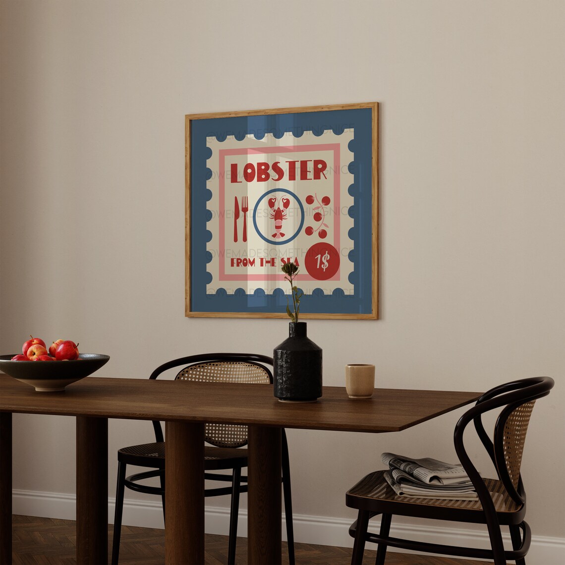 Retro Lobster Poster Kitchen Poster Kitchen Print Food Print Modern Kitchen Decor Illustration Coastal Print - Image 2