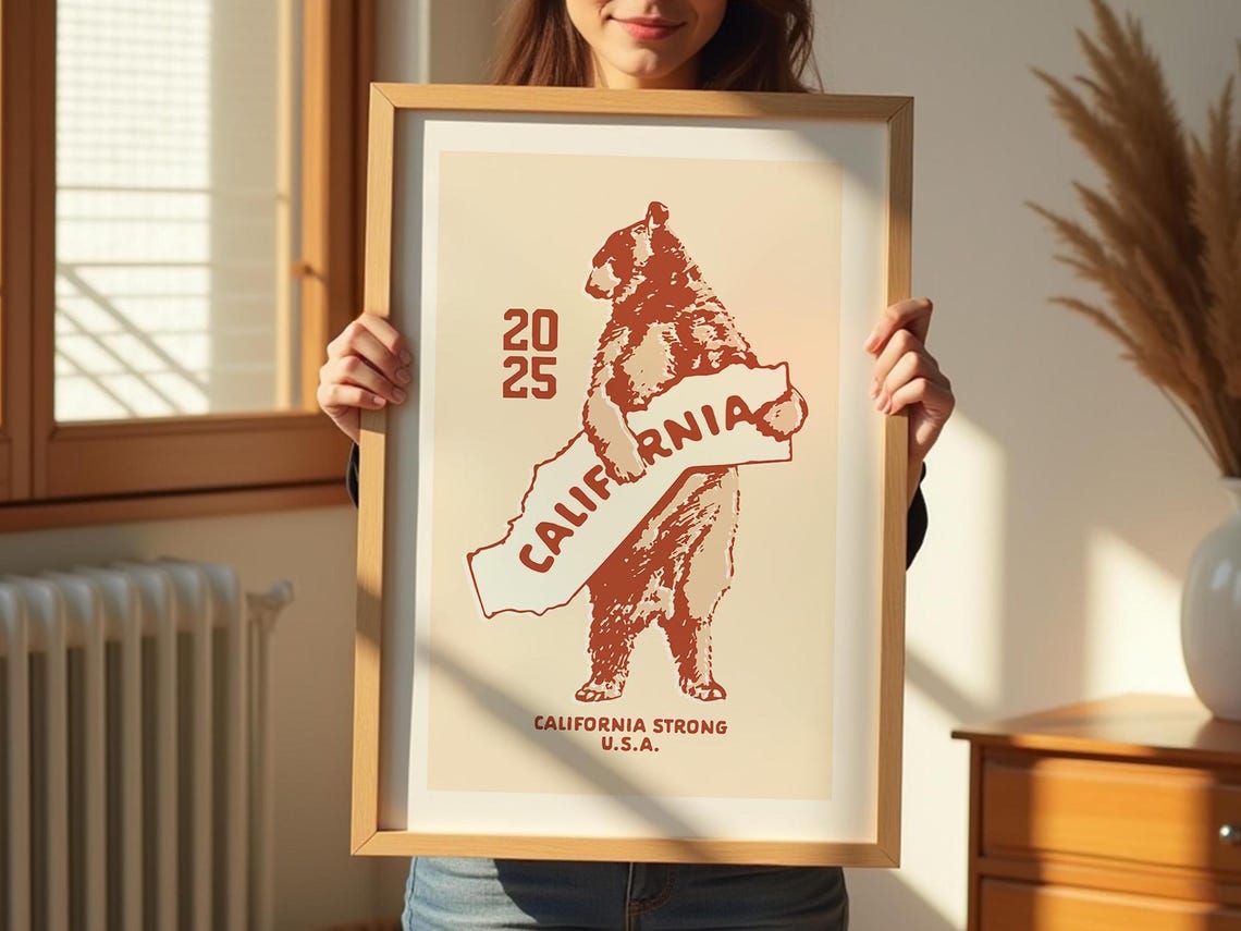 California Strong 2025 Bear State Map Rustic Terracotta Poster - Image 3