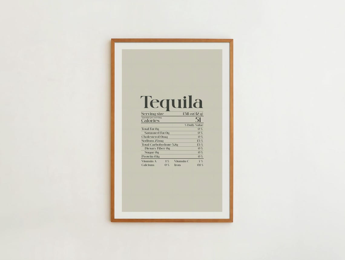 Tequila Nutrition Facts Label Funny Bar Cart Kitchen Wall Poster - Image 2